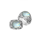 Sterling Silver Balinese Rainbow Moonstone Ring With Artistic Leaf Pattern Design
